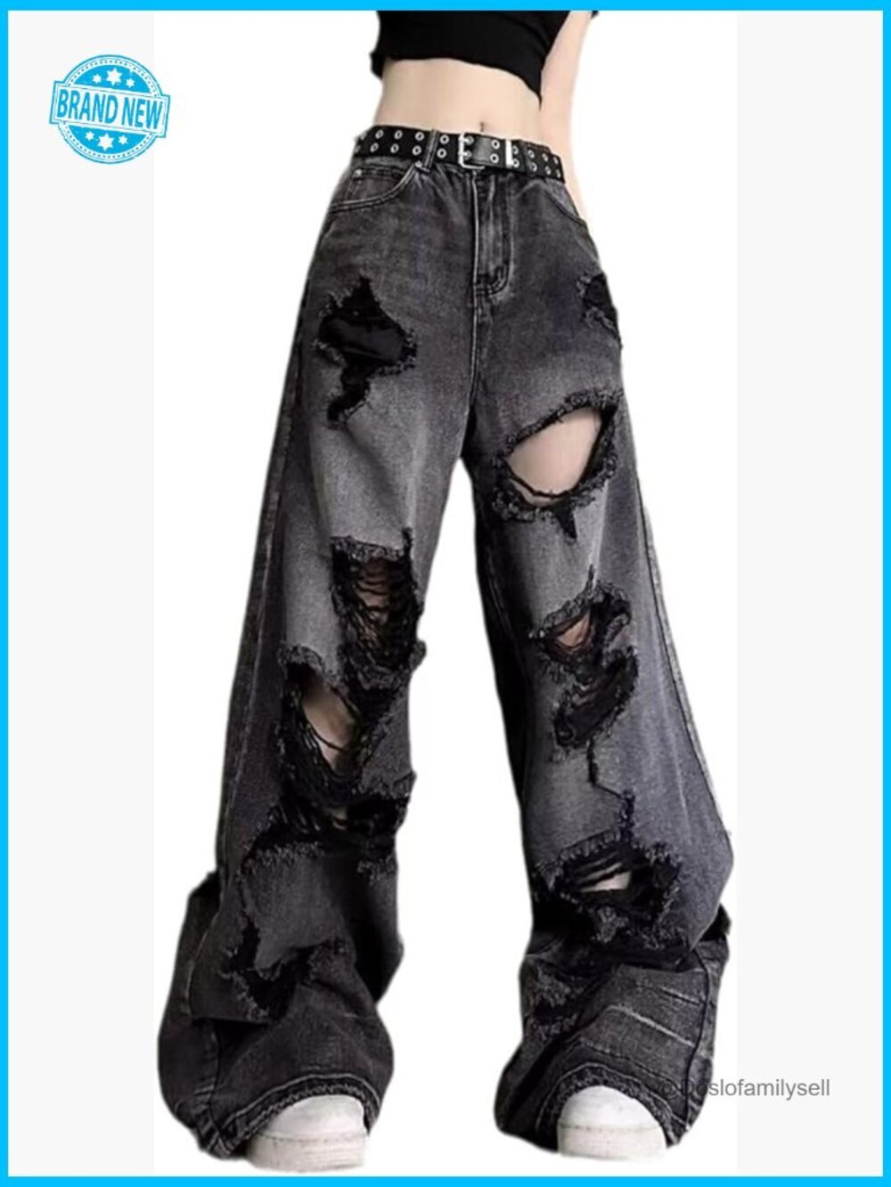 Y2K Ripped Grunge Baggy Straight Leg Jeans High Waist Alt Goth Pants